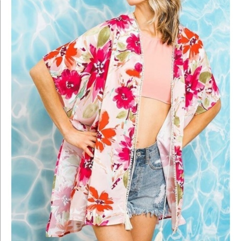 NWT Umgee floral kimono Pink Tie Front S/M Boho